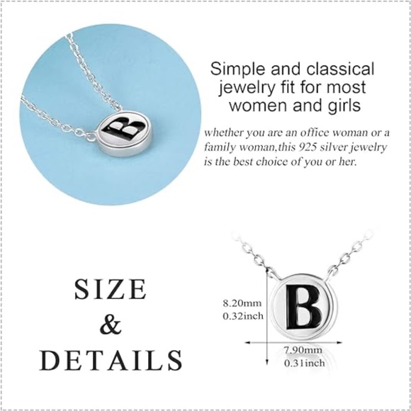 LUHE "B" Initial Necklace Sterling Silver Circle Engraved Pendant Necklace Jewel - Picture 3 of 6